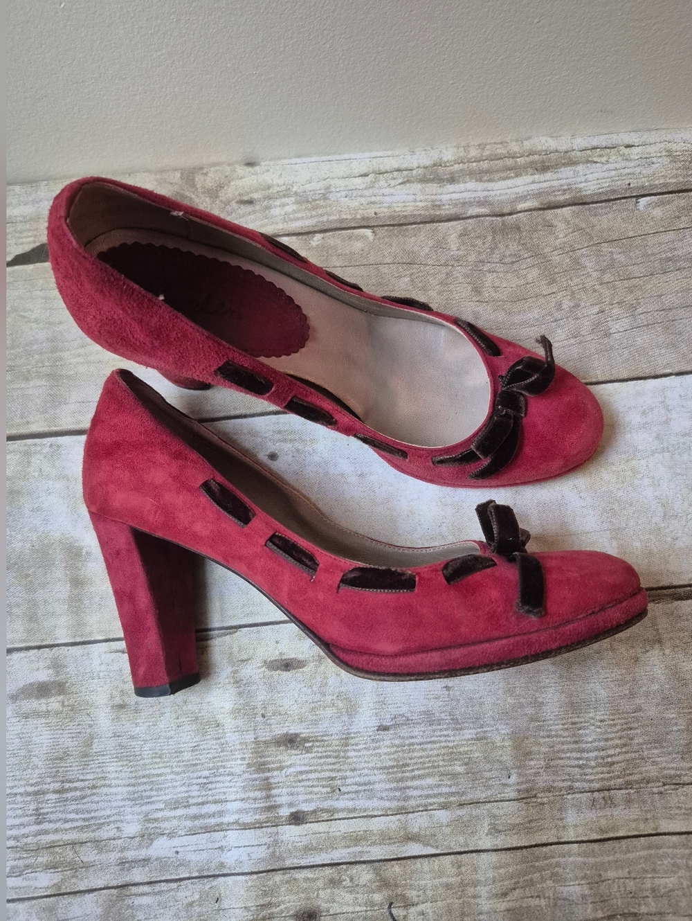 Boden Women's Suede Block Heel Pumps with Bow Accent